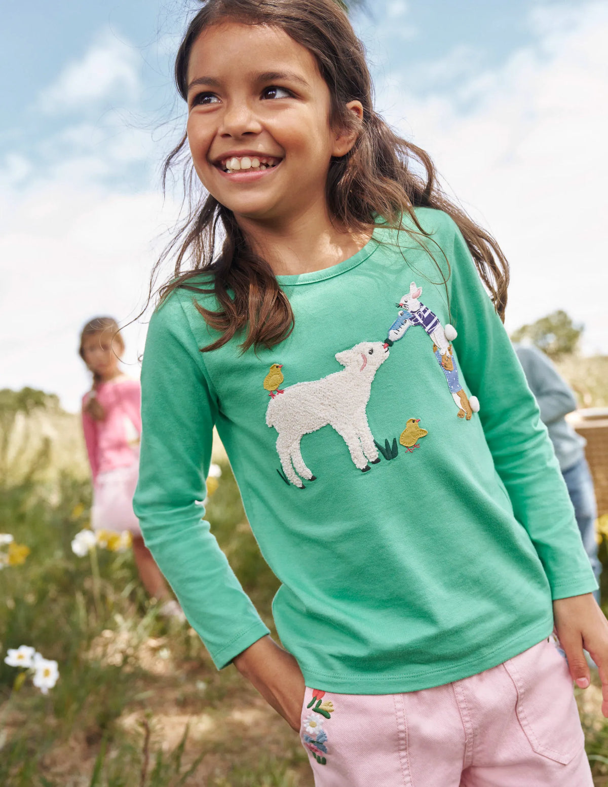 Puff Sleeve Appliqué T-shirt-Aloe Green Lamb