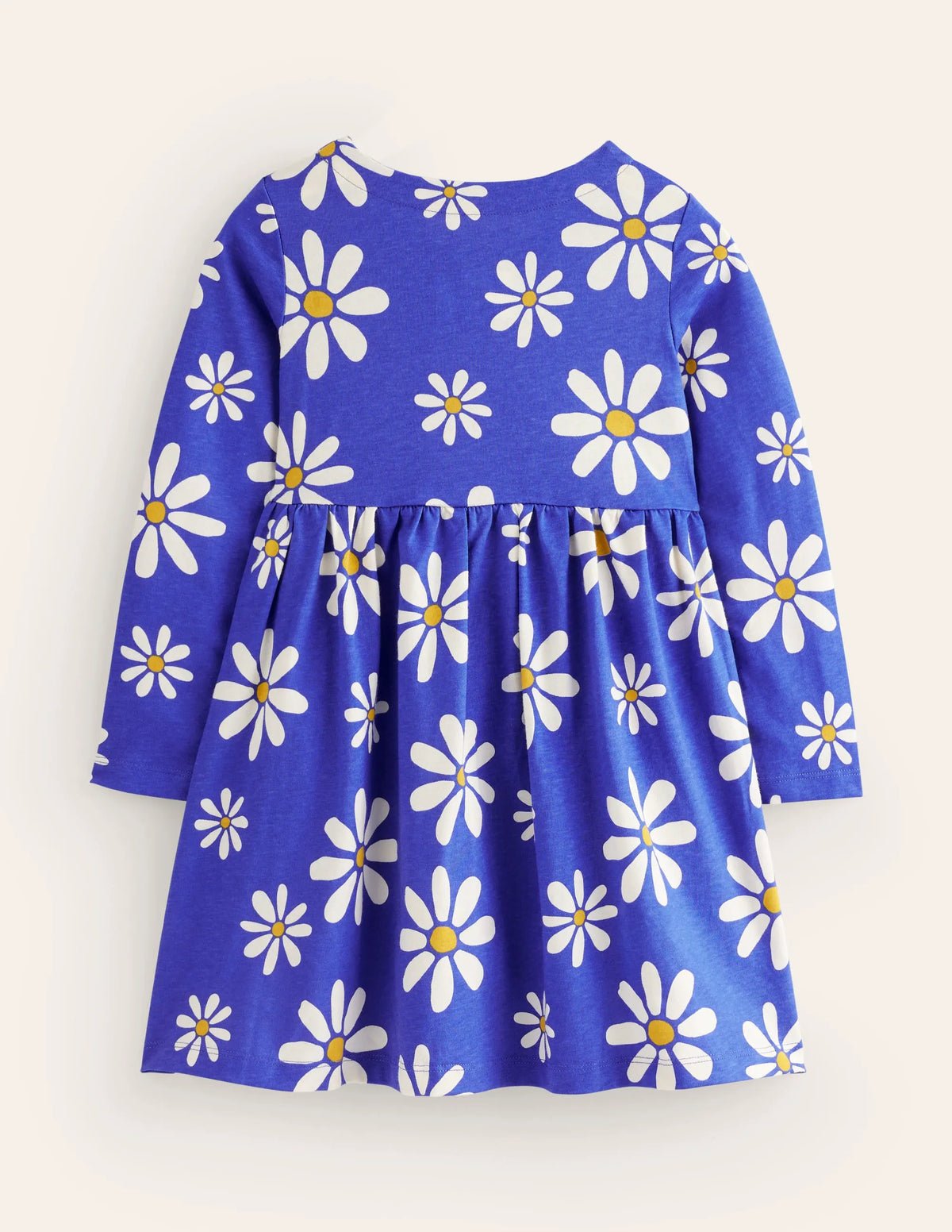 Long Sleeve Fun Jersey Dress-Sapphire Blue Daisies