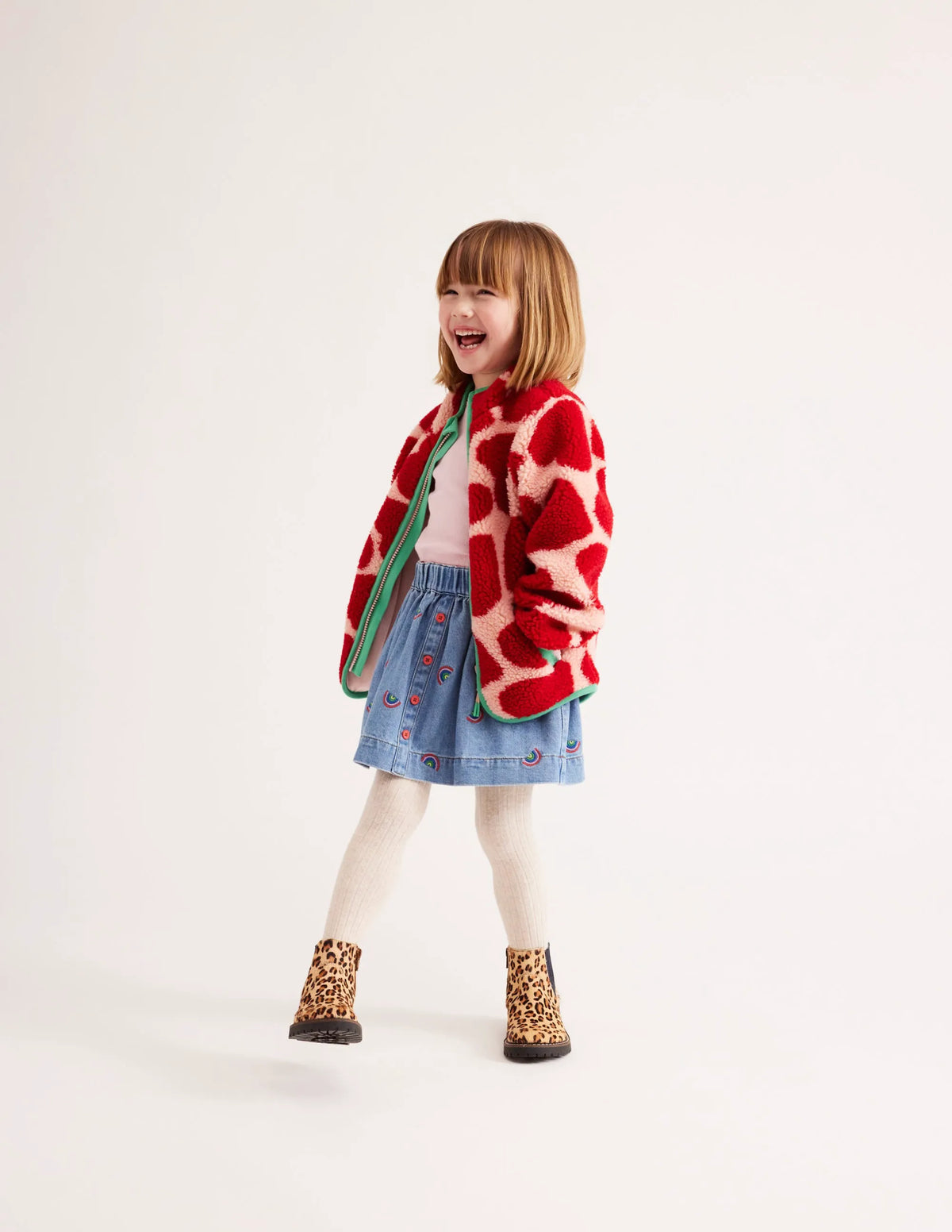Button Through Twirly Skirt-Scattered Rainbow Embroidery