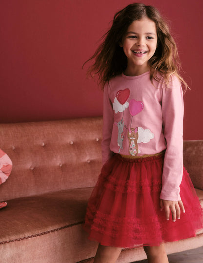 Appliqué Puff-Sleeve Top-Blush Pink Bunny