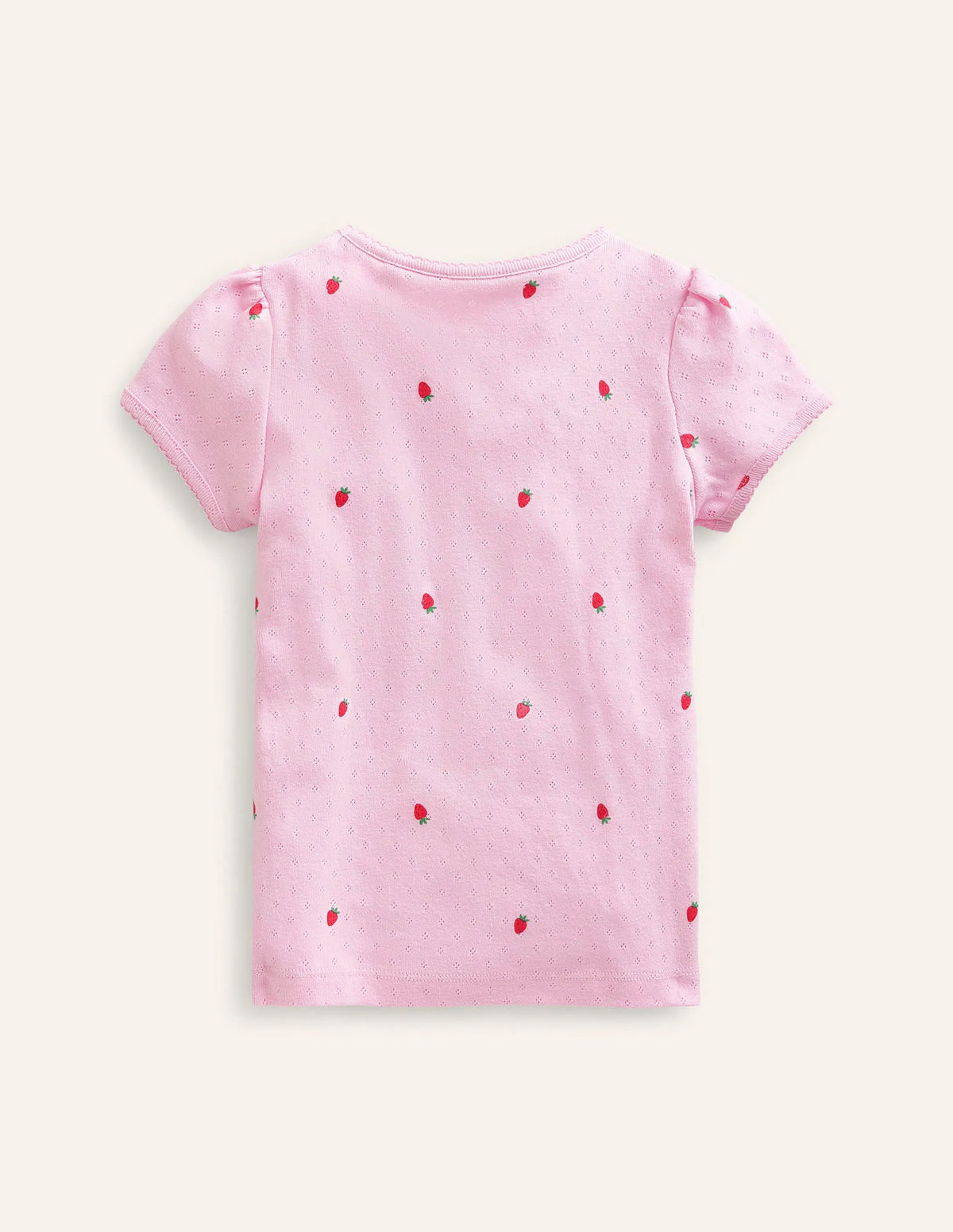 Short-sleeved Pointelle Top-Sweet Pea Pink Strawberries