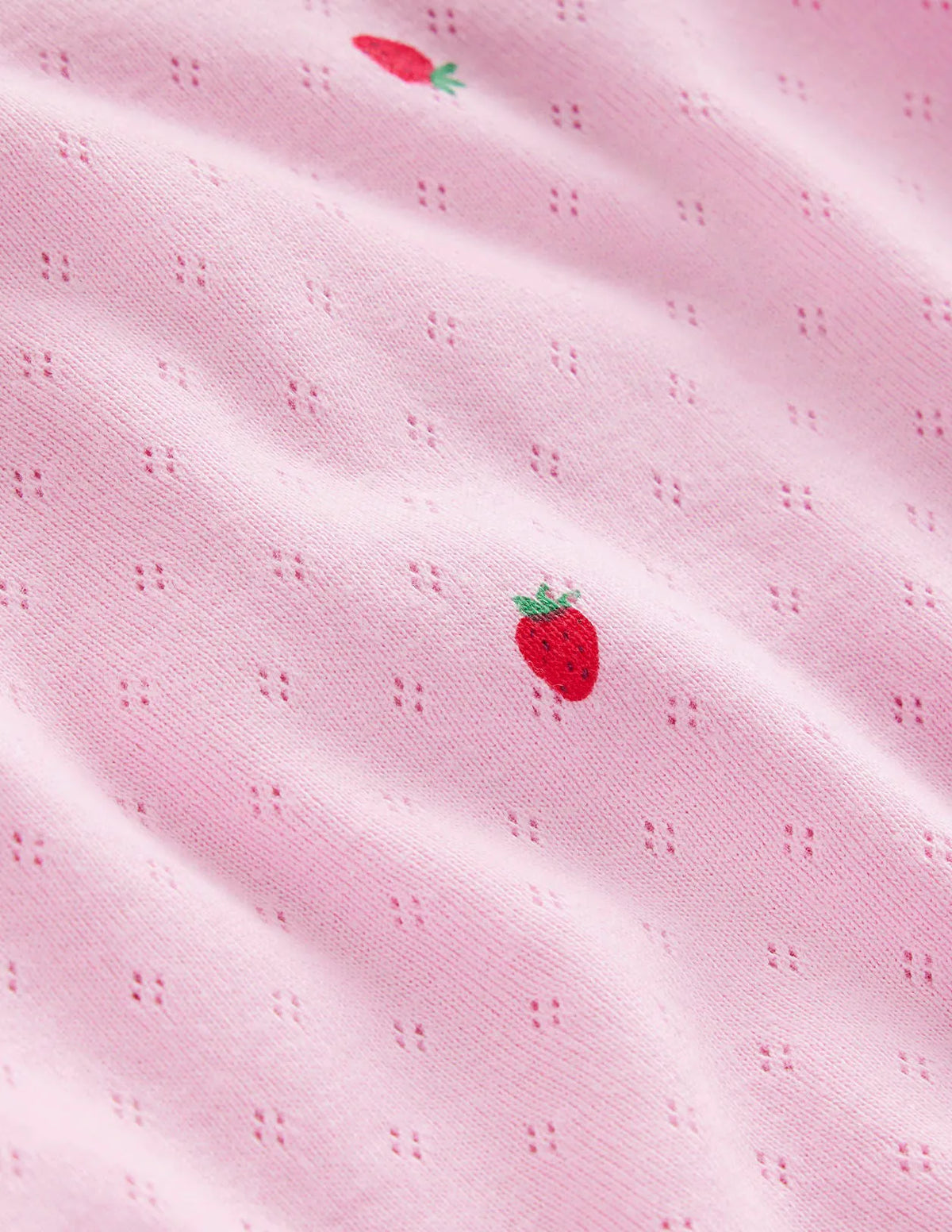 Short-sleeved Pointelle Top-Sweet Pea Pink Strawberries