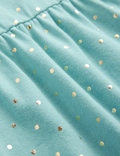 Tiered Flutter Jersey Dress-Aqua Sea Spot