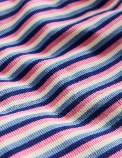 Ribbed Stripe T-Shirt-Blue/Pink