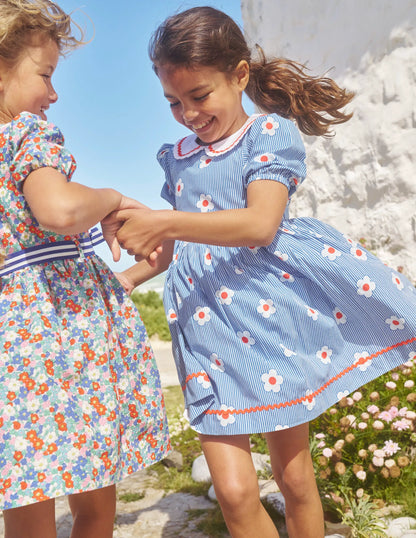 Collared Sailor Dress-Bluejay Daisy Stripe