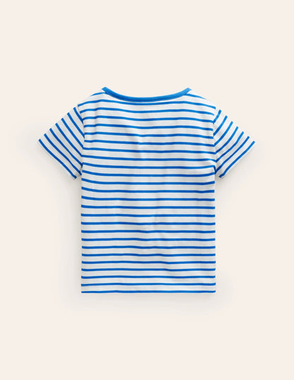 Short Sleeve Appliqué T-shirt-Ivory/ Corsica Blue Jellyfish