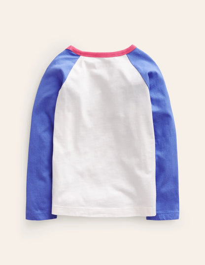 Raglan Appliqué T-Shirt-Surf Blue/Vanilla Pod Flower