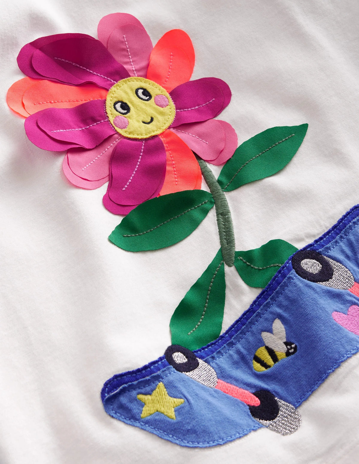 Raglan Appliqué T-Shirt-Surf Blue/Vanilla Pod Flower