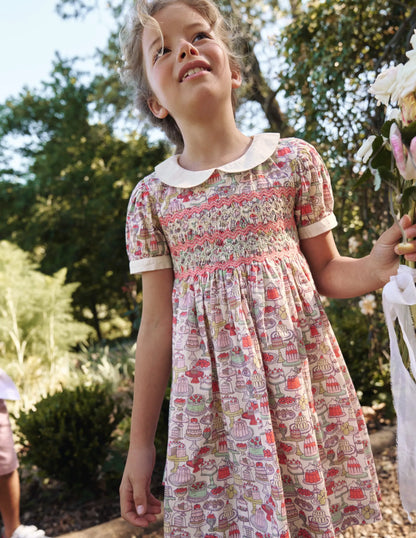 Nostalgic Occasion Smock Dress-Multi Sweet Treats