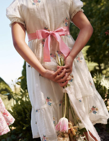 Flutter Organza Dress-Ivory Floral
