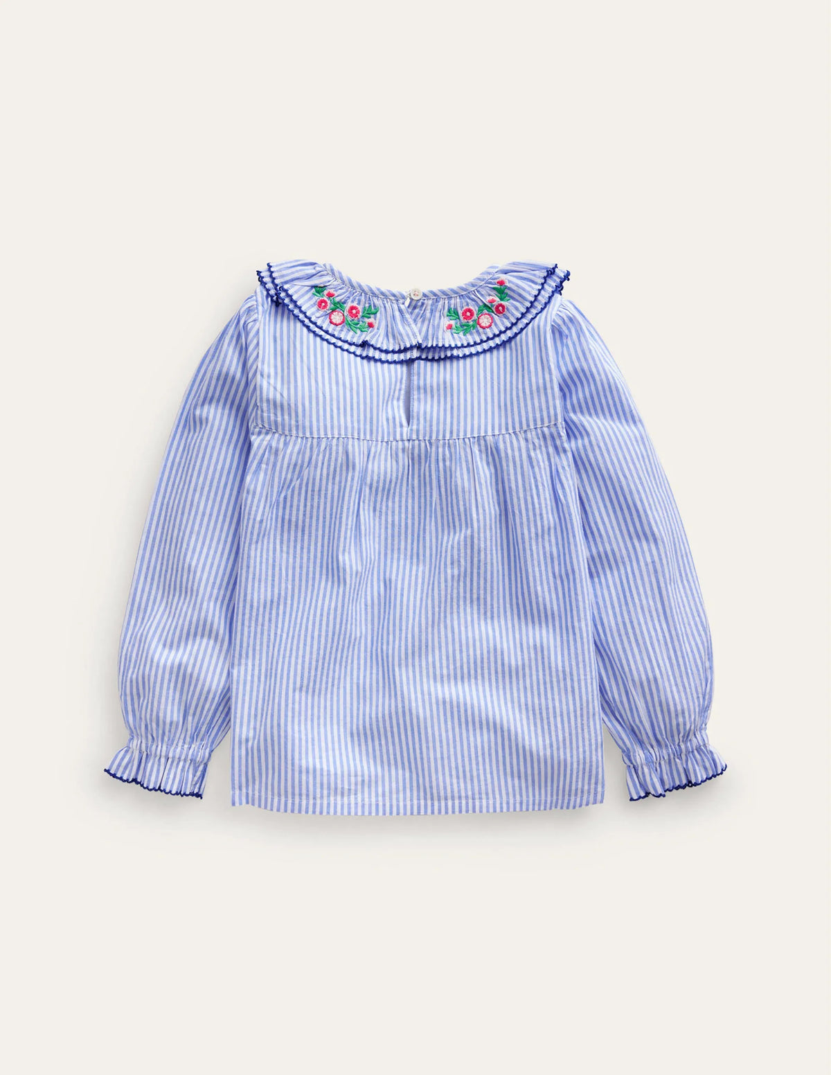 Embroidered Collar Top-Surf Blue / Ivory Stripe