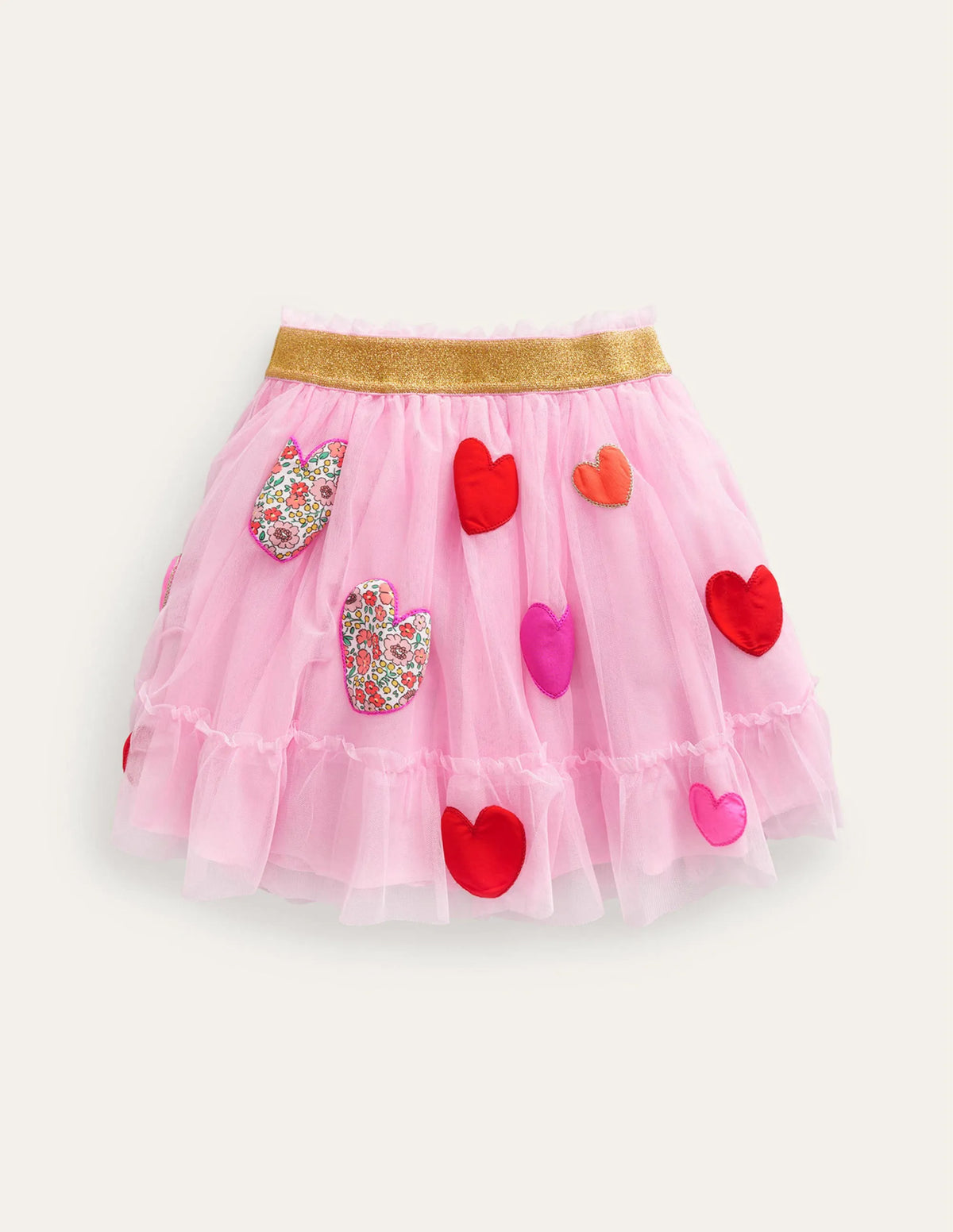 Tulle Appliqué Skirt-Pink Hearts