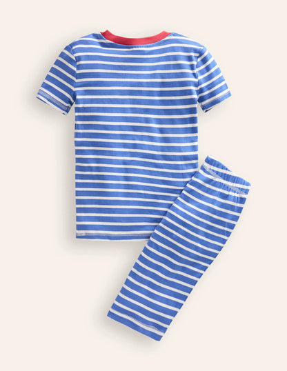 Striped Short John Pyjamas-Wisteria Blue/Ivory