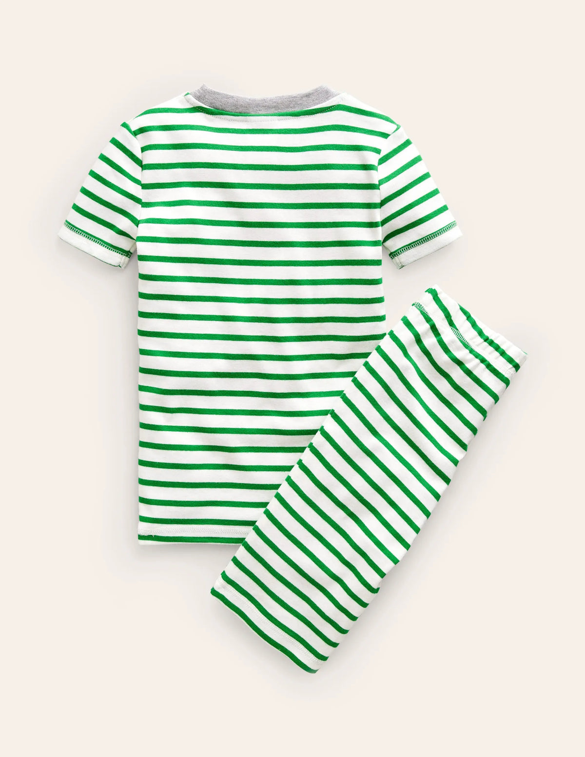 Striped Short John Pyjamas-Ivory/Green Breton