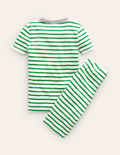Striped Short John Pyjamas-Ivory/Green Breton