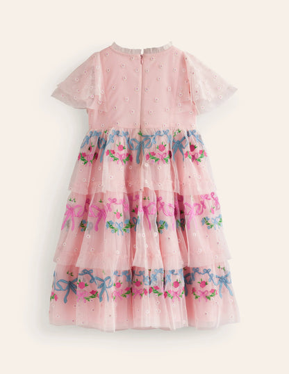 Embroidered Tulle Dress-Provence Dusty Pink