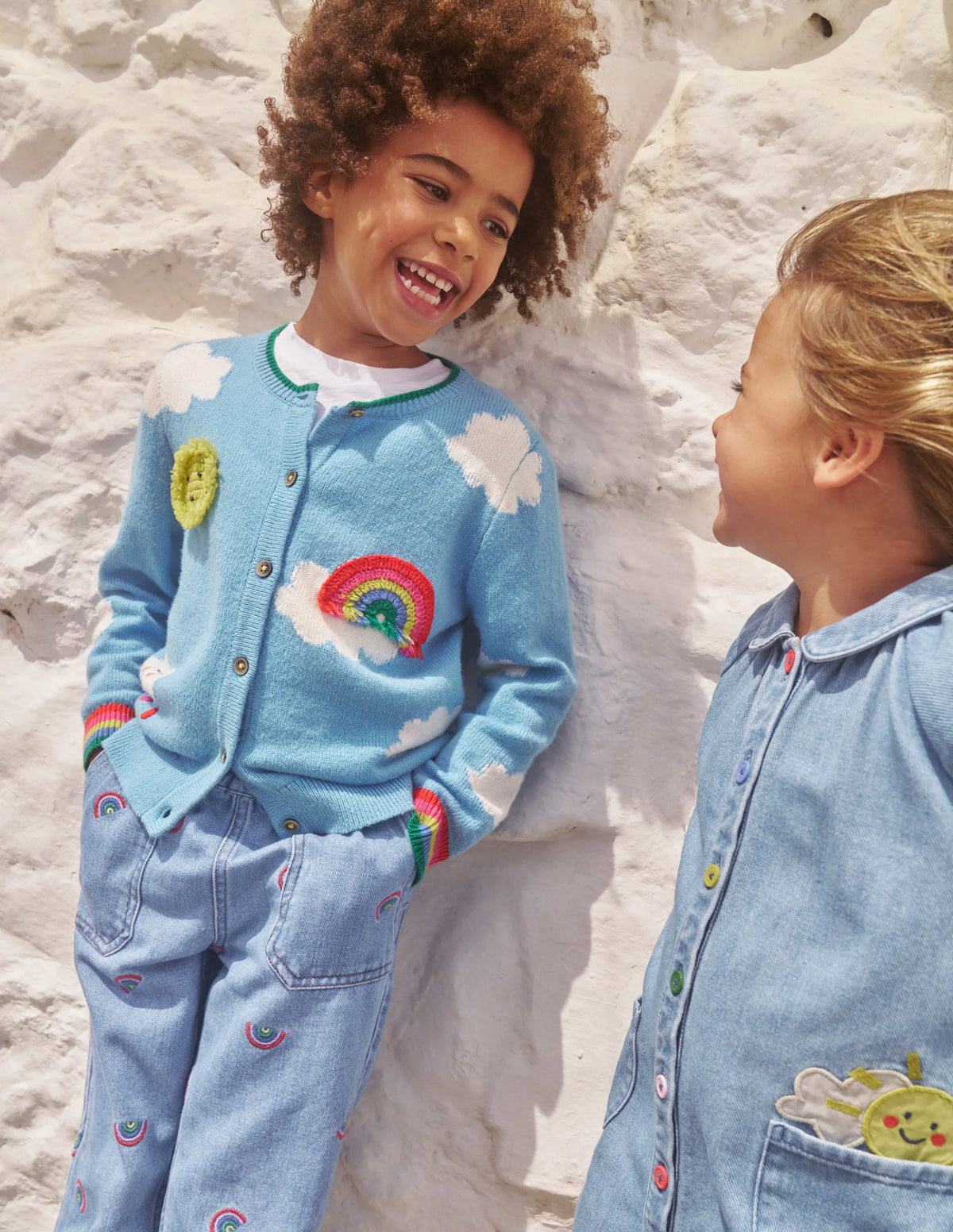 Crochet Appliqué Cardigan-Vintage Blue Weather