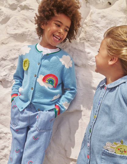 Crochet Appliqué Cardigan-Vintage Blue Weather