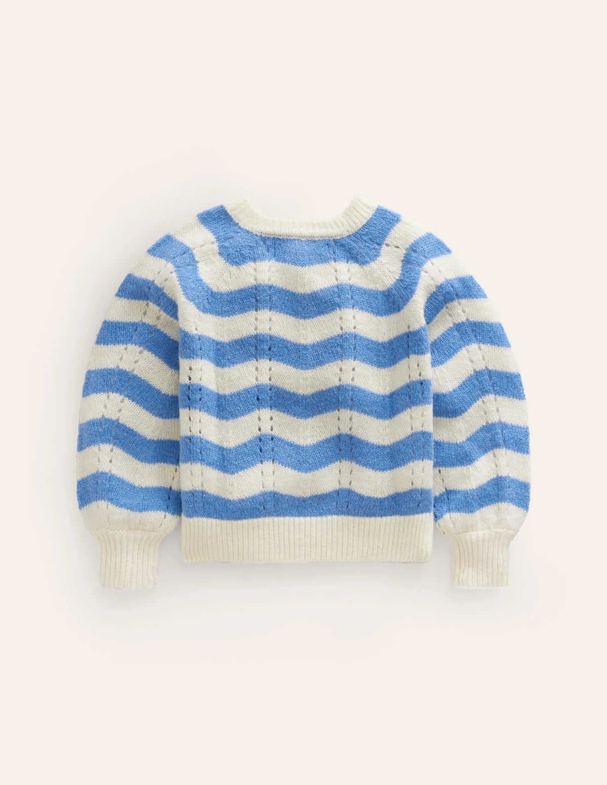 Blouson Wave Cardigan-Blue, Ivory Stripe