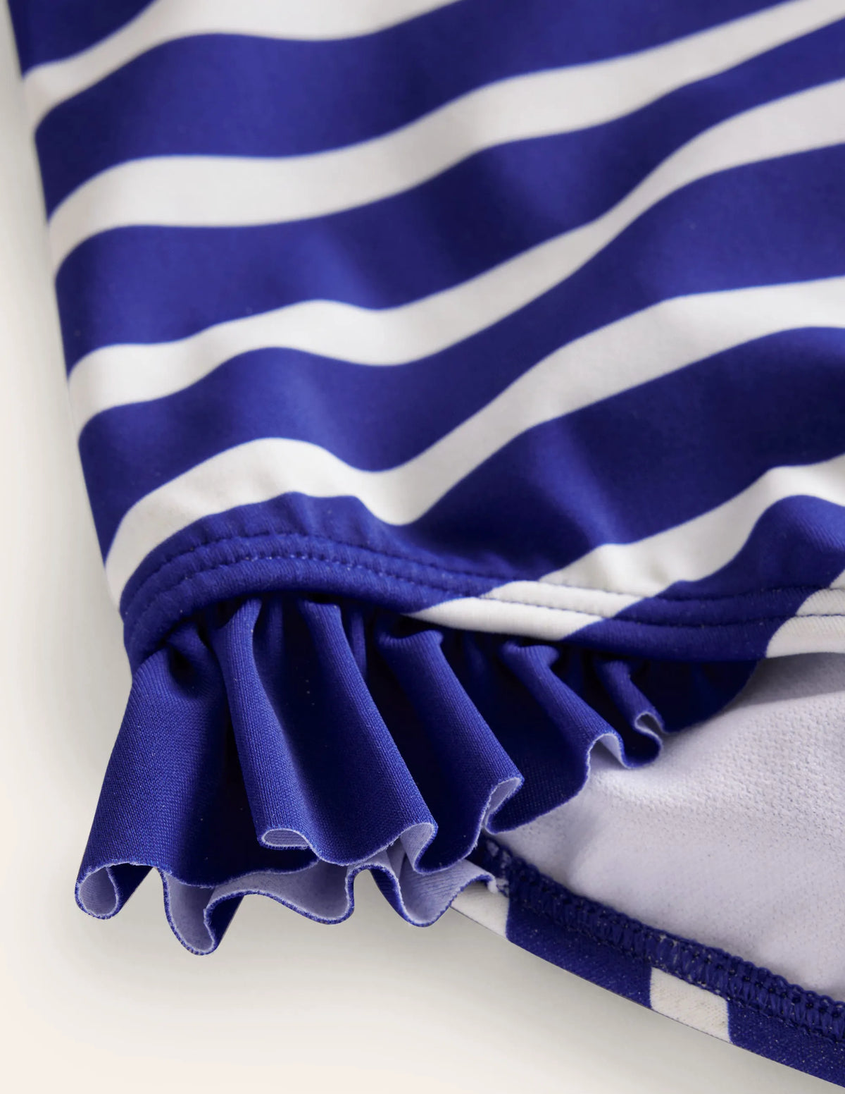 Long Sleeve Frilly Swimsuit-Sapphire Blue, Ivory Stripe