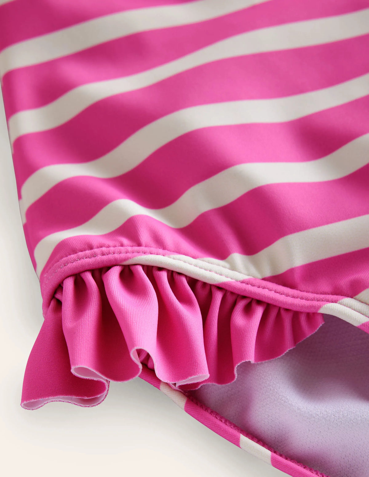 Long Sleeve Frilly Swimsuit-Pink, Ivory Stripe