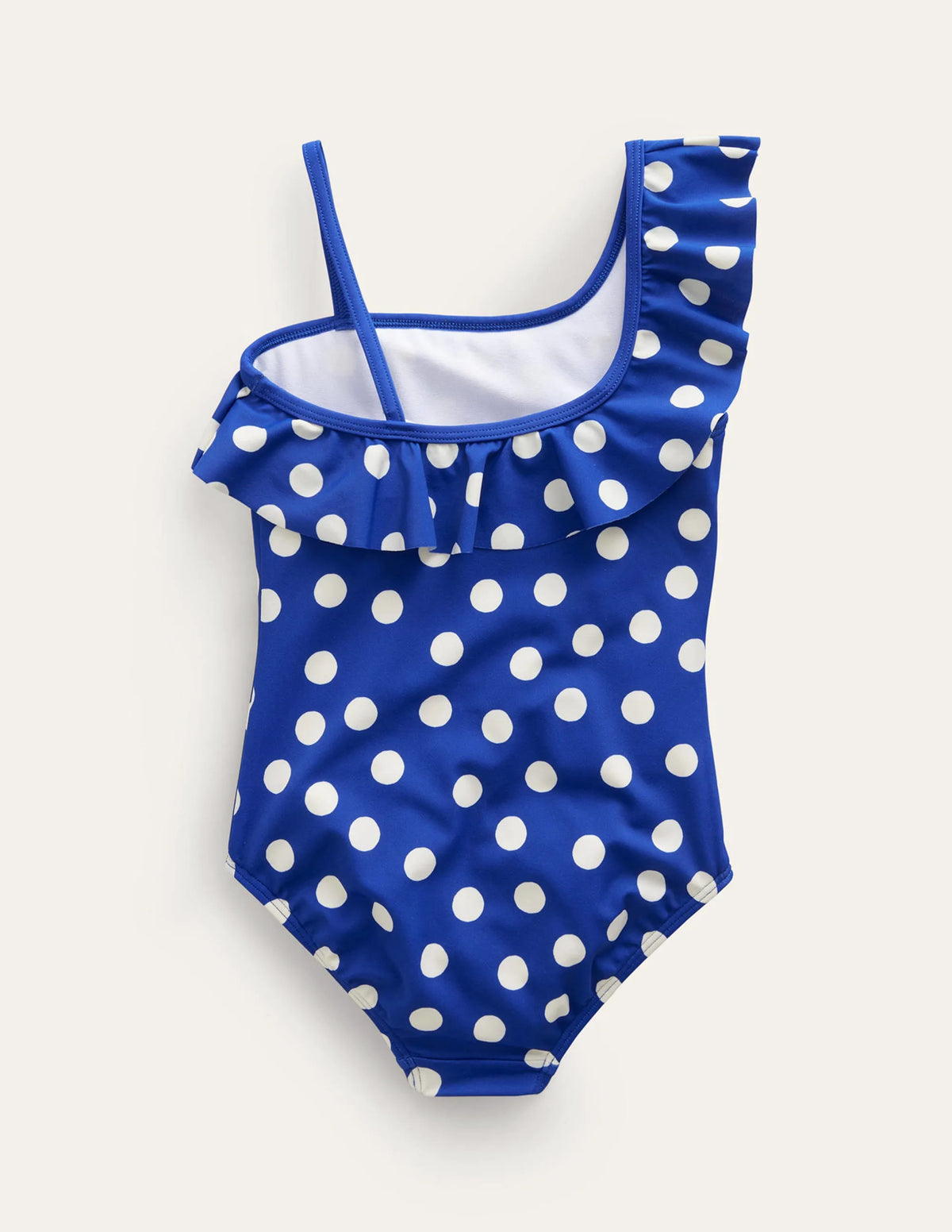 One Shoulder Frill Swimsuit-Navy, Ivory Spot