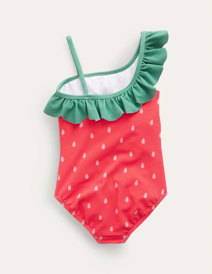 One Shoulder Textured Swimsuit-Jam Strawberry Pip