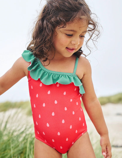 One Shoulder Textured Swimsuit-Jam Strawberry Pip