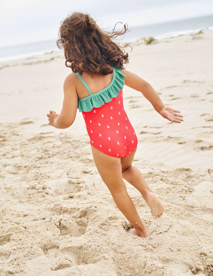 One Shoulder Textured Swimsuit-Jam Strawberry Pip