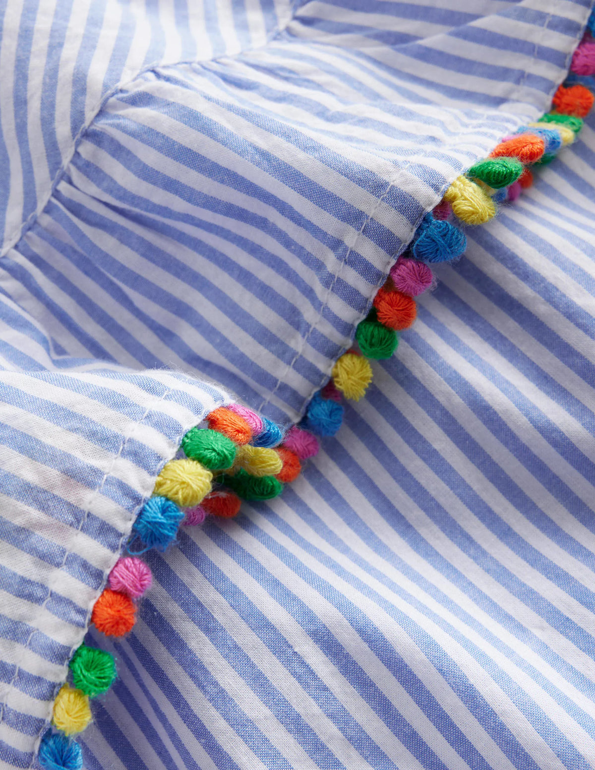 Pom Trim Poncho Kaftan-Surf Blue / Ivory Stripe