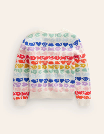 Fair Isle Jumper-Ecru Marl Rainbow