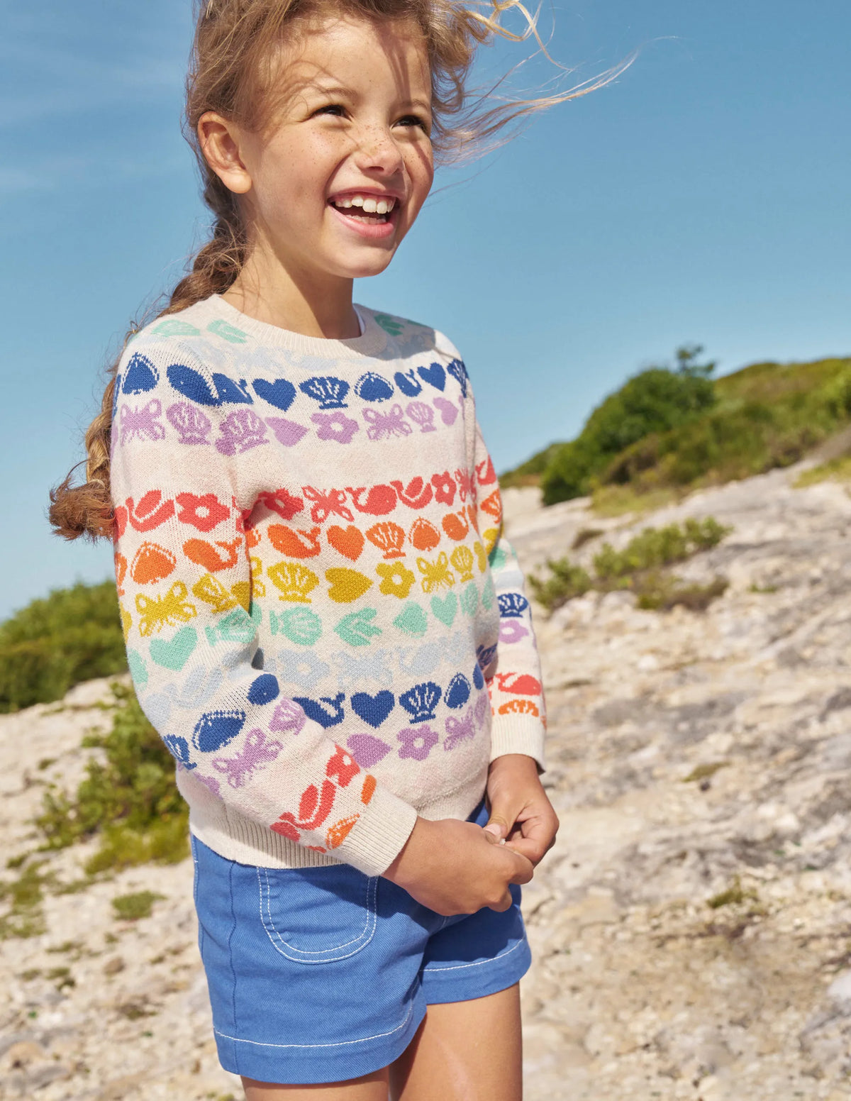 Fair Isle Jumper-Ecru Marl Rainbow