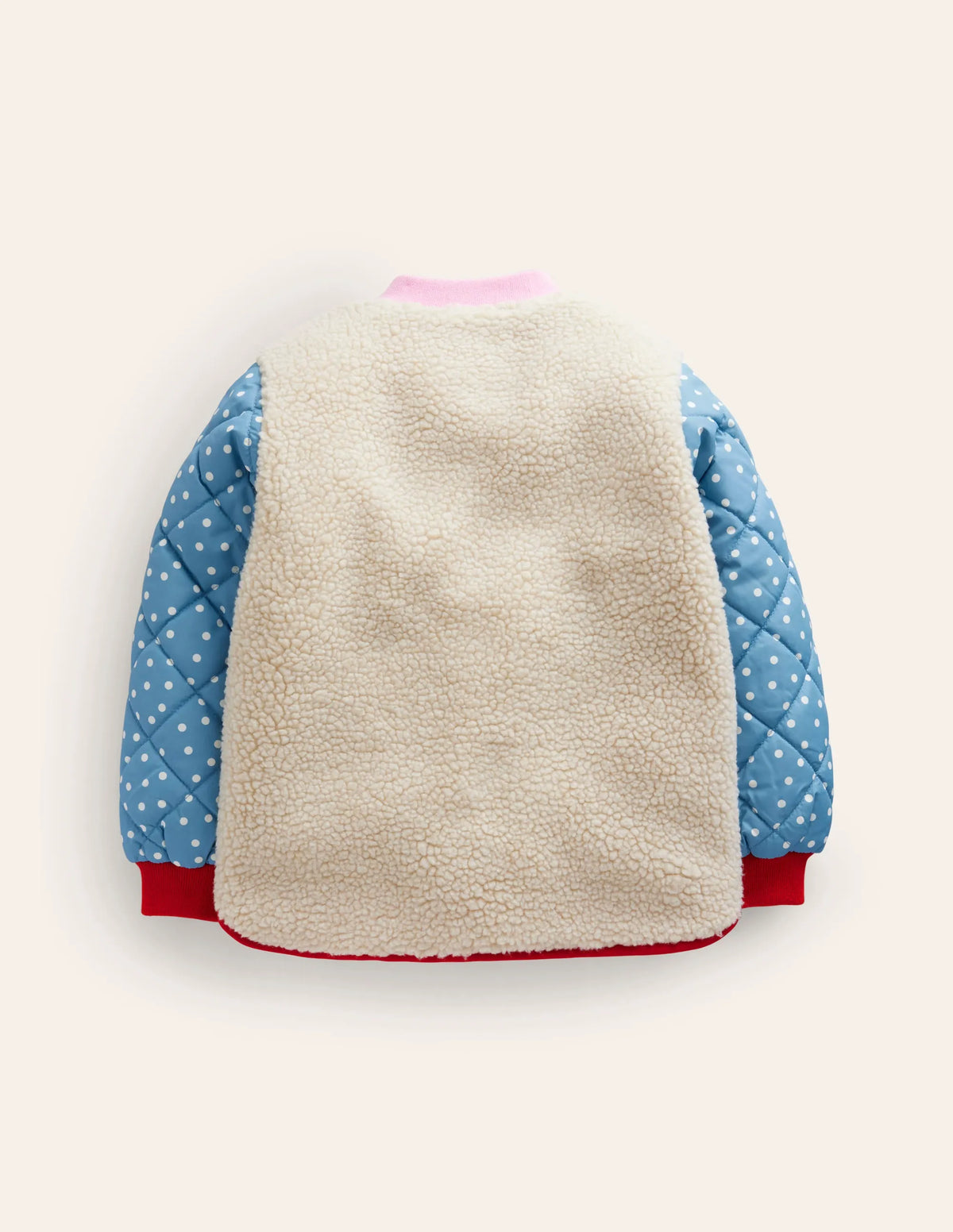 Borg Mix Bomber Jacket-Ivory / Colourblock Spot
