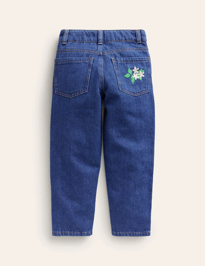 Relaxed Straight Jean-Mid Denim Embroidery