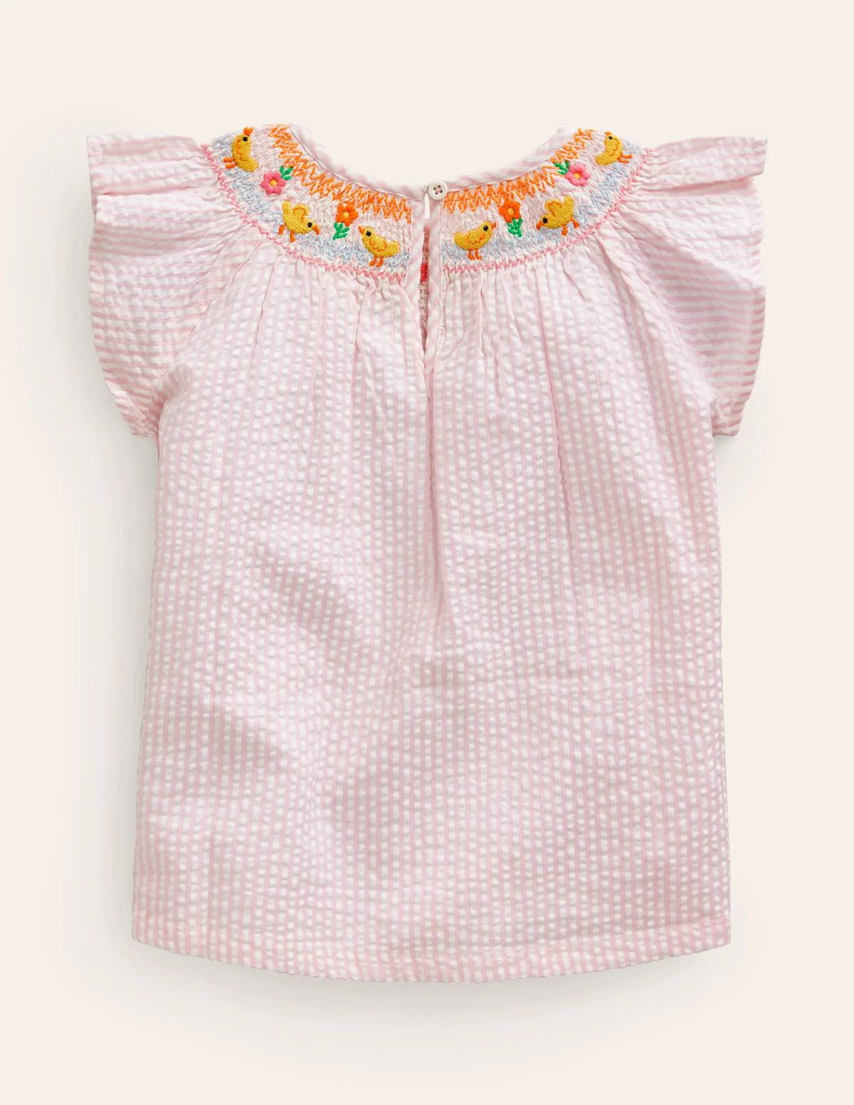 Embroidered Smocked Top-Sweet Pea / Ivory Stripe