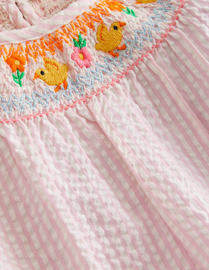 Embroidered Smocked Top-Sweet Pea / Ivory Stripe