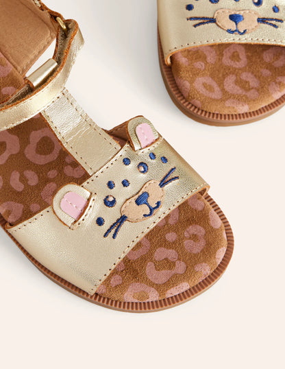 Fun Leather Sandals-Gold Metallic Leopard