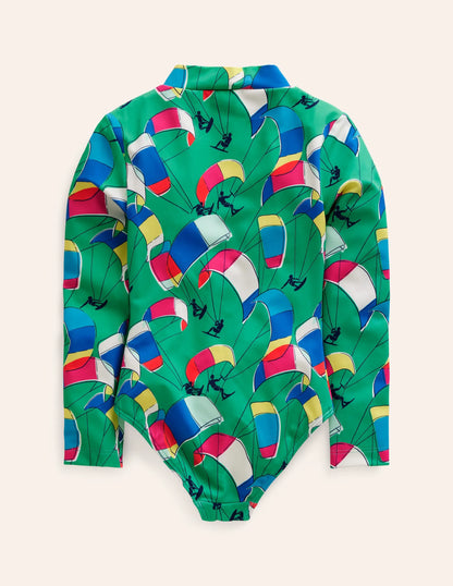 Long-sleeved Swimsuit-Pea Green Kite Surfers