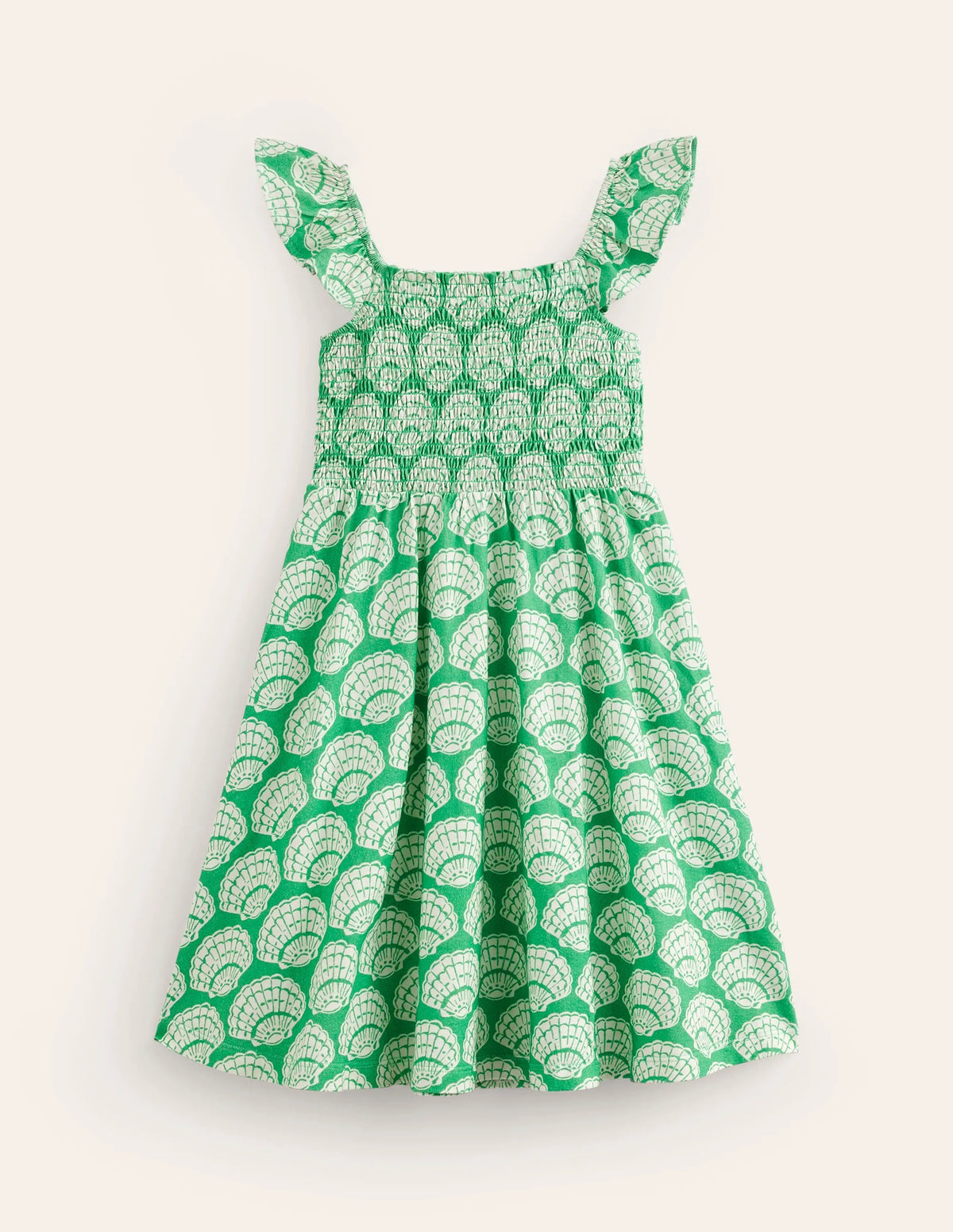 Shirred Jersey Dress-Pea Green Seashells