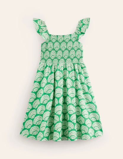Shirred Jersey Dress-Pea Green Seashells