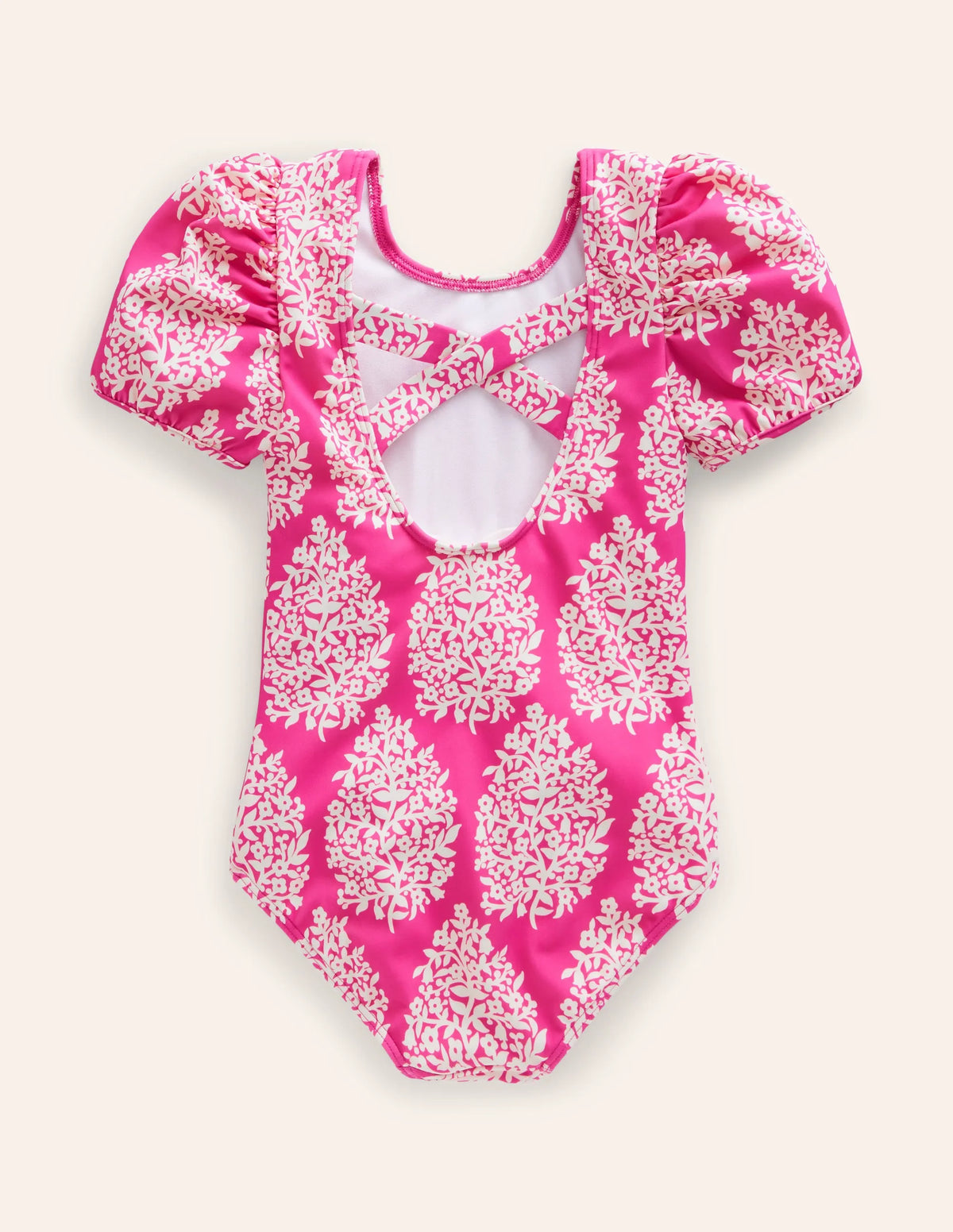 Printed Puff-sleeved Swimsuit-Pink Small Flower Stamp