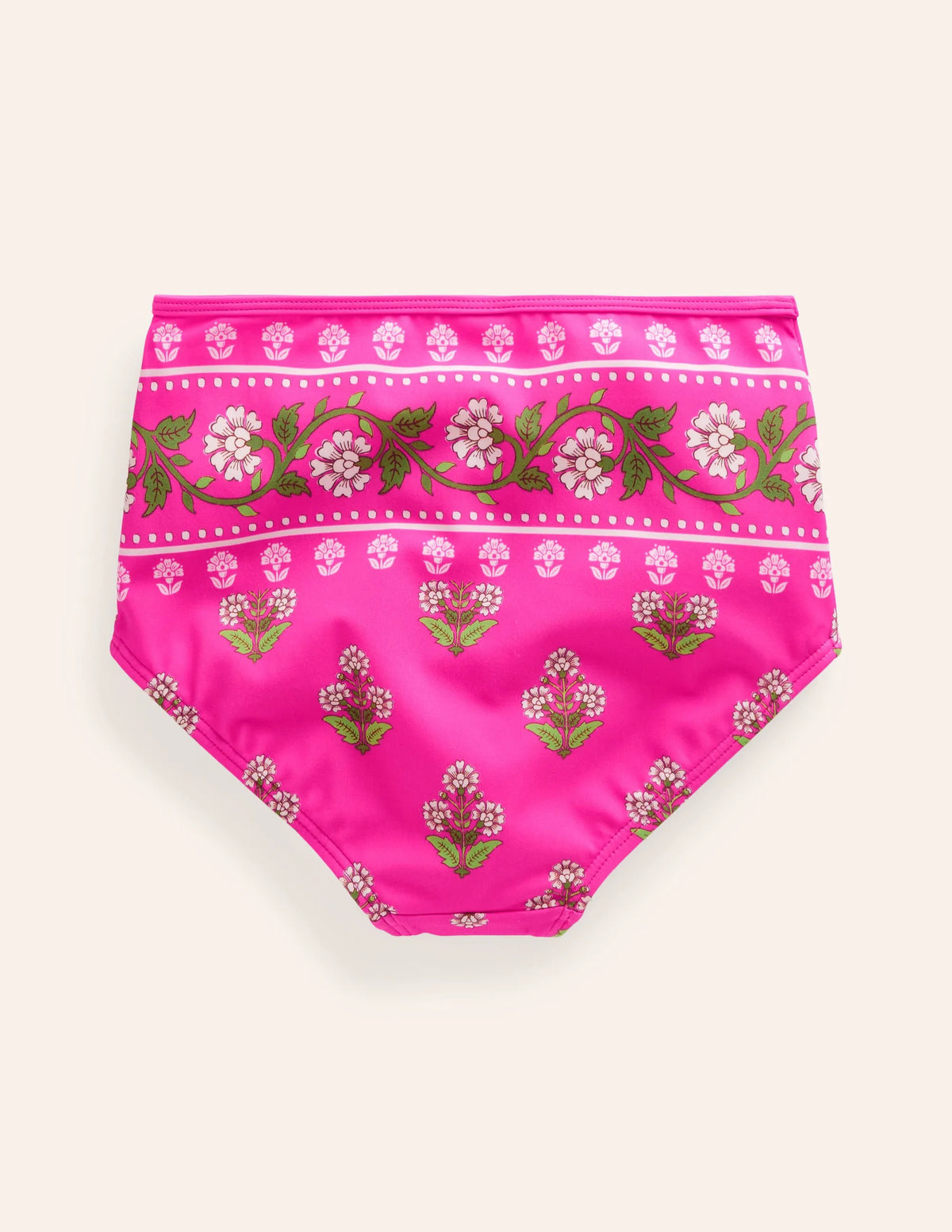 High Waisted Bikini Bottoms-Pink Small Woodblock