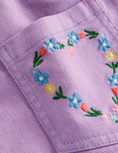 Pull-on Shorts-Crocus Purple Embroidery