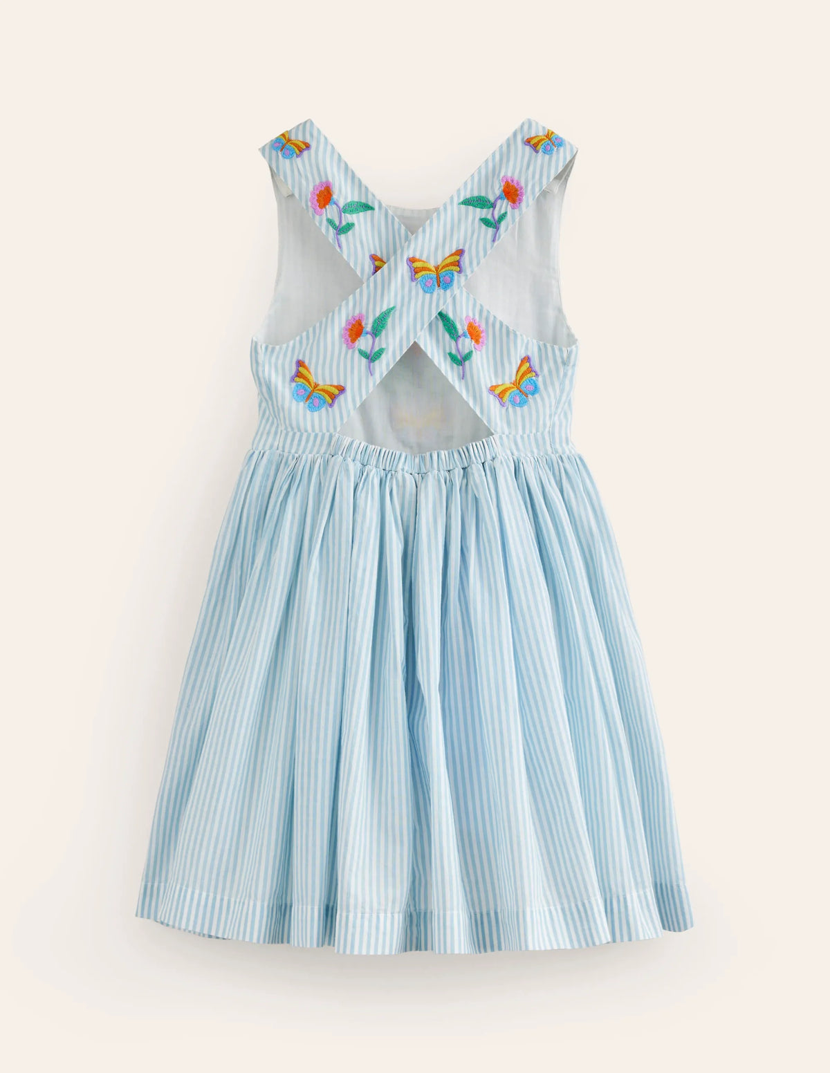 Cross-Back Dress-Blue / Ivory Stripe Floral