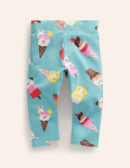 Fun Cropped Leggings-Aqua Sea Ice Creams