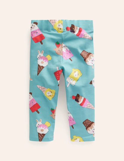 Fun Cropped Leggings-Aqua Sea Ice Creams