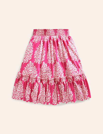 Printed Jersey Midi Skirt-Pink Woodblock