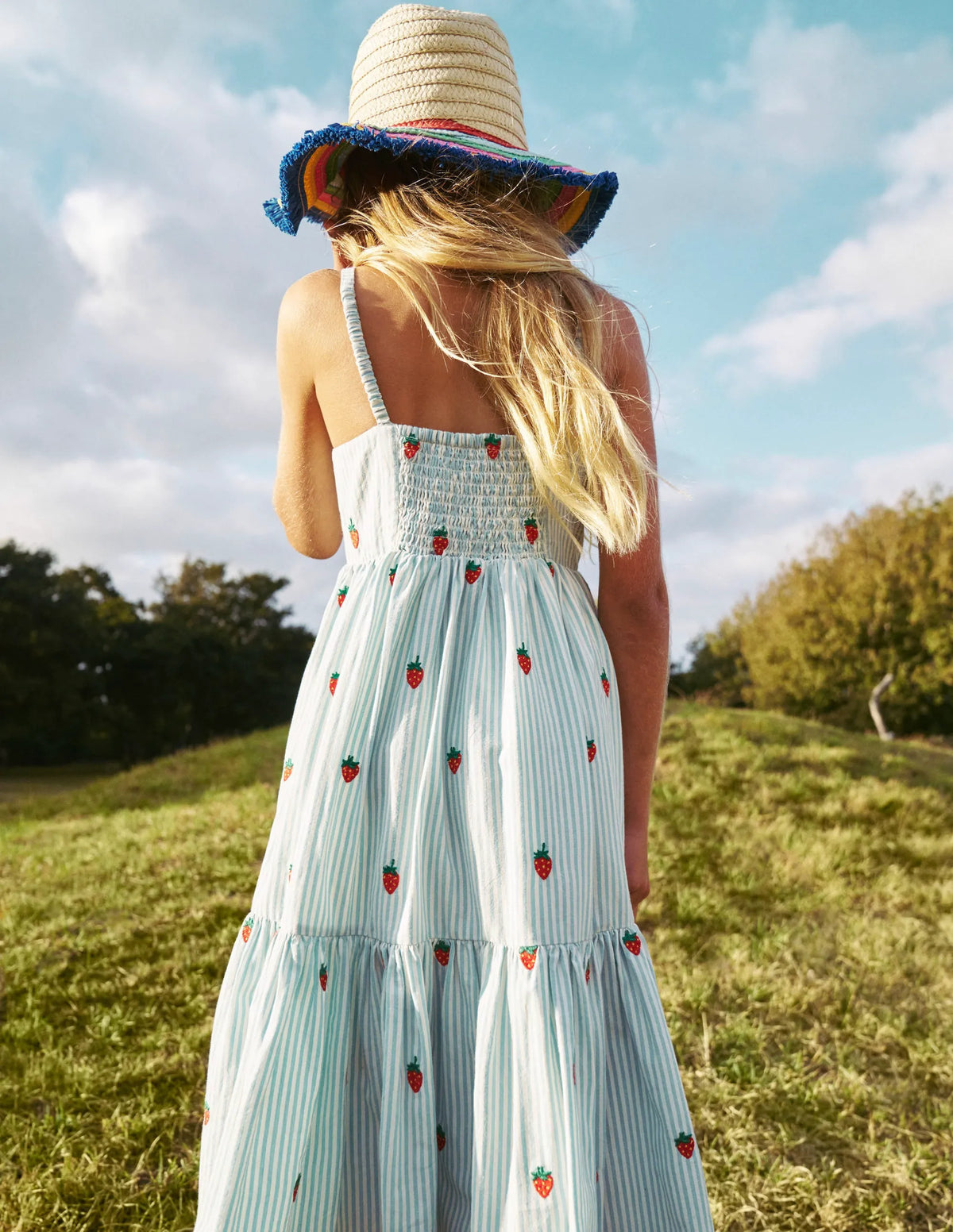 Tiered Twirly Sundress-Vintage Blue/ Ivory Strawberry