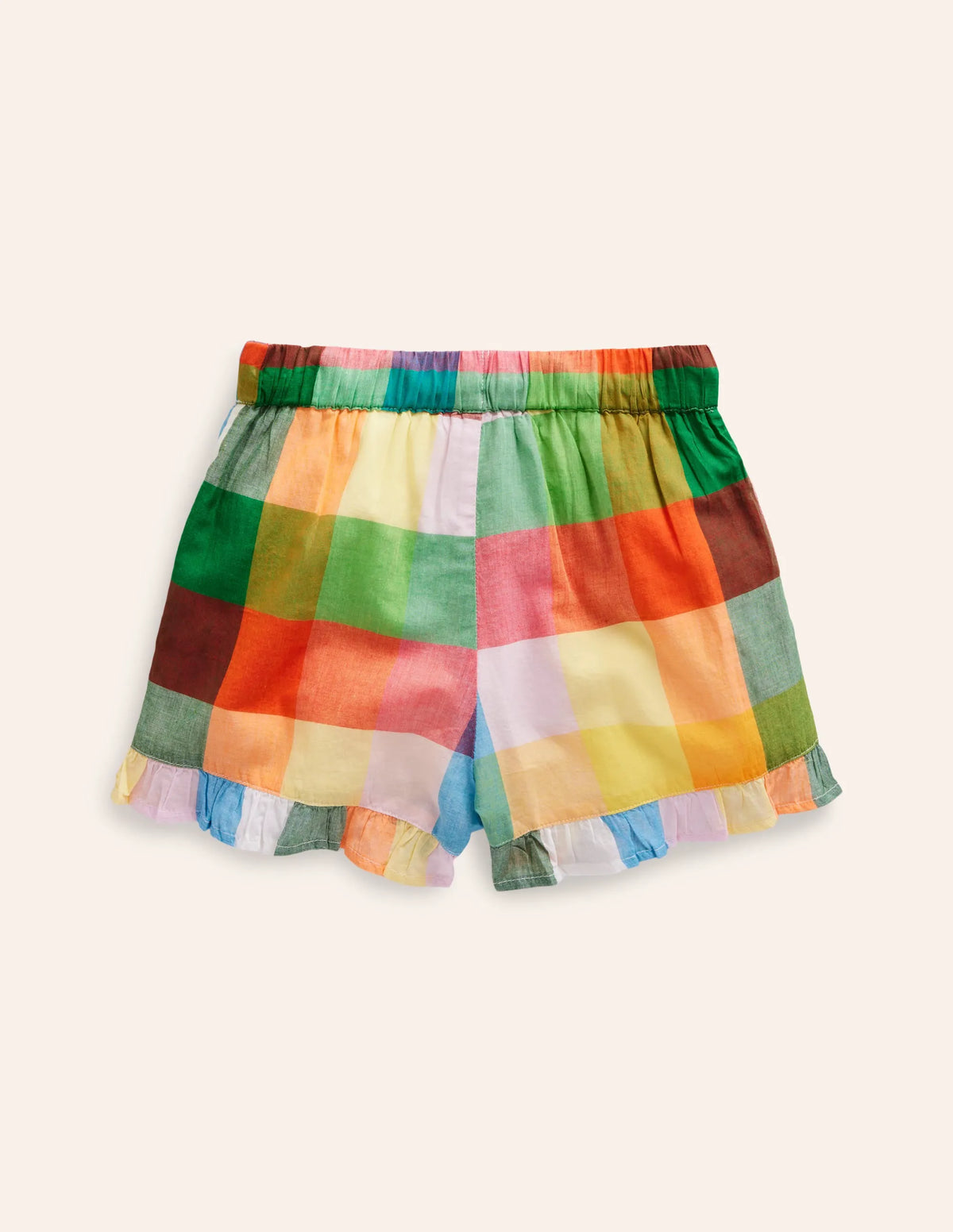 Frill Hem Woven Shorts-Bright Neon Multigingham