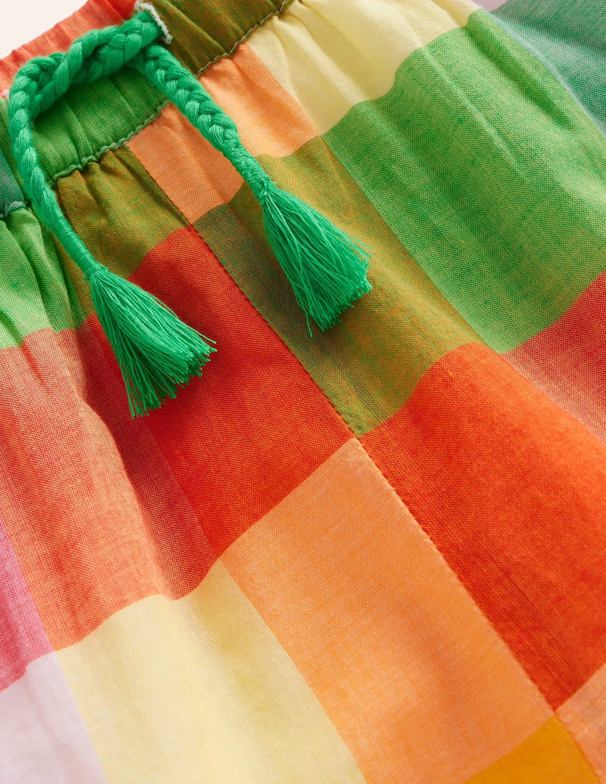 Frill Hem Woven Shorts-Bright Neon Multigingham